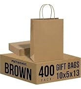 METRONIC 400 Pack Brown Paper Bags 10x5x13 inch,Large Kraft Craft Gift Bag Bulk with Handles,Recy...