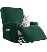 Deisy Dee 4-Piece, 1 Seat Recliner Cover, Soft Velvet Recliner Chair Covers- Stay-in-Place Slipco...