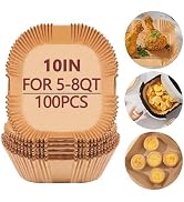 10 Inch Air Fryer Liners Disposable, 100 Pack Parchment Paper Sheets for Air Fryer Basket, Non-St...