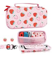 HYPERCASE Pink Strawberry Carrying Case Compatible with Nintendo Switch/OLED, Portable Travel Acc...