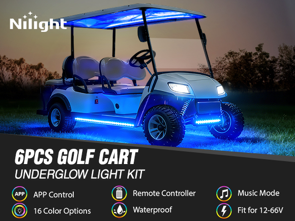 6PCS Golf Cart Underbody Lights Kit RGB Multi-Mode LED Neon Accent Lighting Lamp