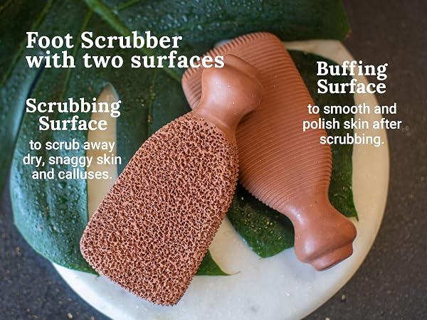 Foot Scrubber works to scrub away calluses and smooth dry, snaggy skin