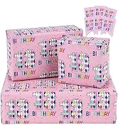 RUSPEPA Birthday Wrapping Paper Sheets with Gift Tags for Teenager Girls' Birthday Gift Wrap, 6 F...