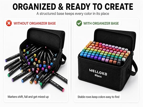 WELLOKB Alcohol Markers, 80 Colors Dual Brush Tip Permanent Art Markers