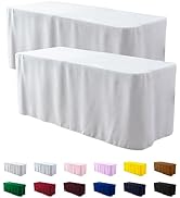 ManMengJi 2 Pack White Tablecloth Fitted Table Clothes for 6 Foot Rectangle Tables - Water Resist...