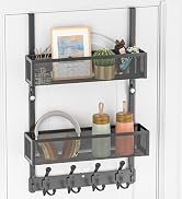 Aimeaihe Over The Door Hooks, Door Hanger Towel Rack with 2 Basket, Over The Door Coat Rack, Back...