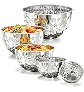 YEJZXY Stainless Steel Mixing Bowls Set of 5 Piece (4.9/4.2/3.2/2.1/1.6QT), Hammered Design Nesti...