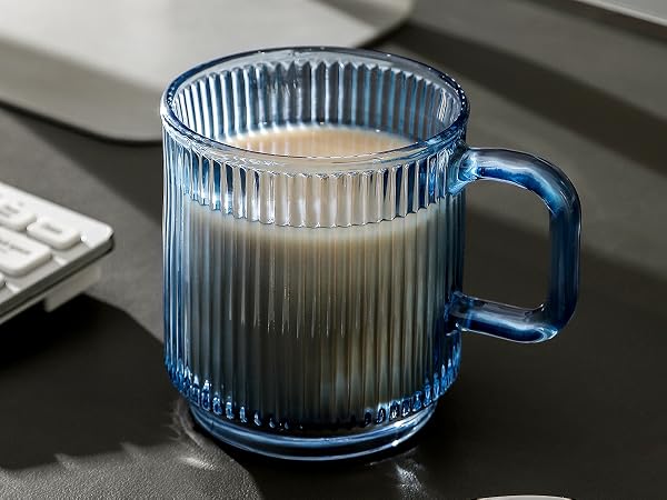 lysenn blue glass coffee mug with lid with handle