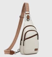sling bag for women crossbody purse, Leather Cross Body Bag for Woman Beige With Brown