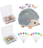 Fteven 200 Pieces Flat Head Straight Pins Hedgehog Pincushion Kit, Big Pincushion with Clear Stor...