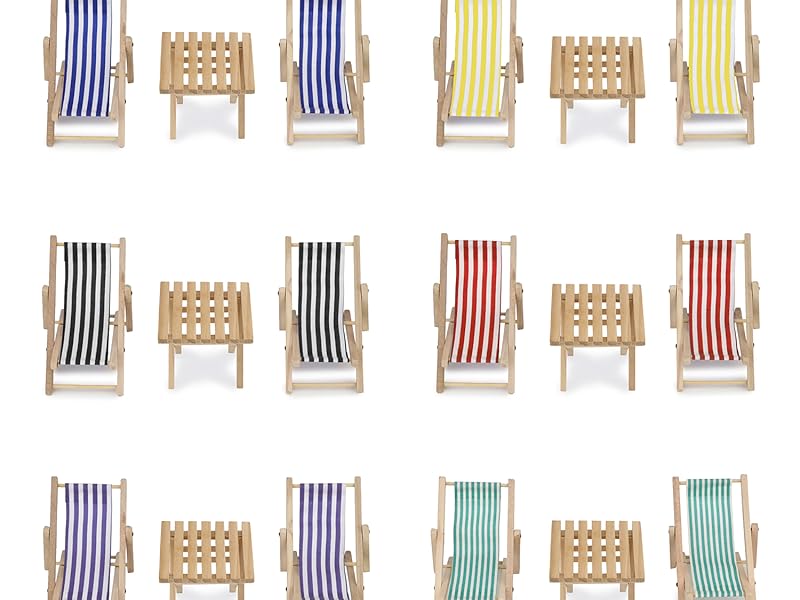 Miniature Beach Chair & Table 3PCS 1:12 Dollhouse Furniture Model Foldable Chairs