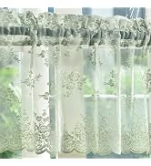 Kotile Sage Green Sheer Curtain for Windows, Rustic Floral Spring Sheer Window Lace Curtain 18 In...