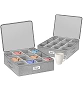 punemi Mug Storage Organizer with Rigid Top, Sides & Bottom, Padded Dividers, 2-Pack Stackable Co...