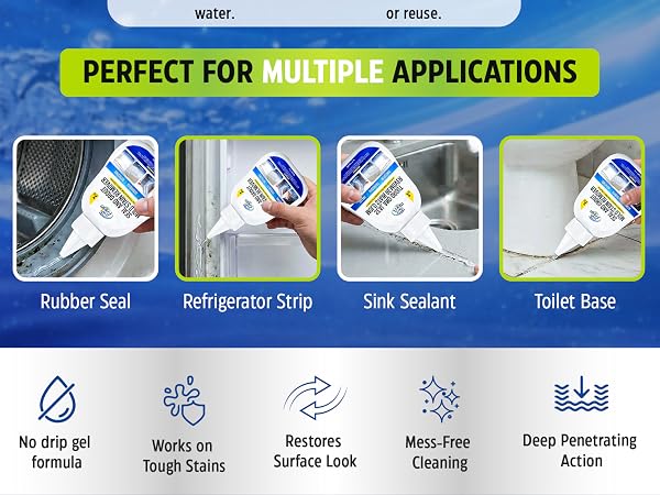 multiple applications like rubber seals, refrigerator strips, sink seals, and toilet bases.