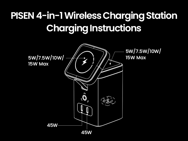 PISEN 4-in-1 Wireless Charging Station