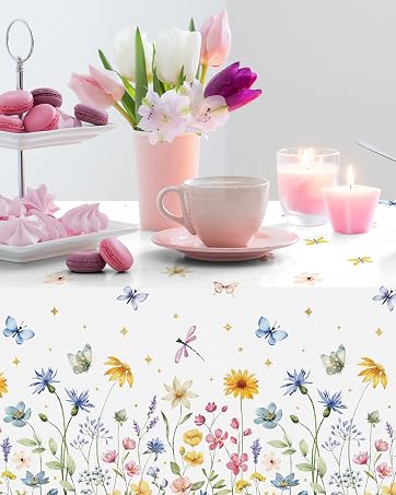 3-Piece 54 x 108 Inch Spring Floral Plastic Tablecloth