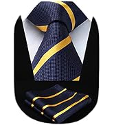 HISDERN Stripe Tie Mens Ties with Pocket Square Set Classic 3.4'' Silk Formal Necktie Handkerchie...