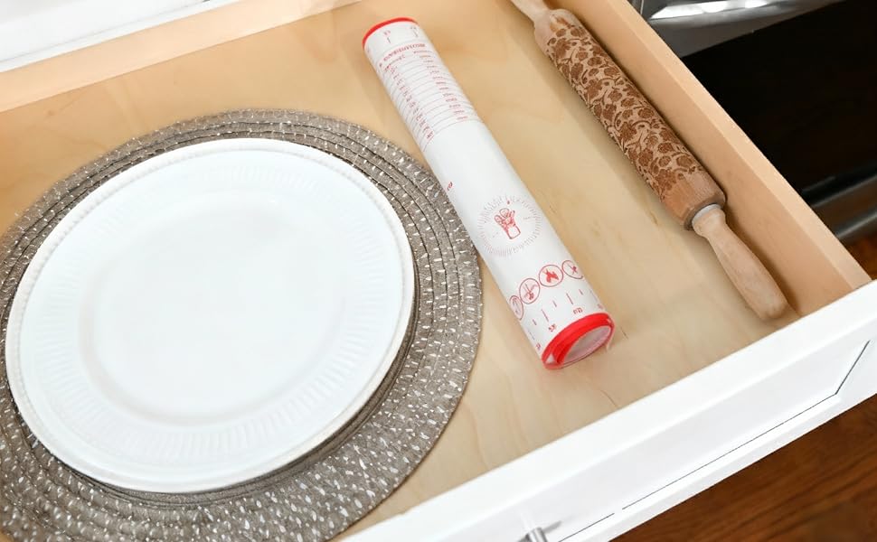 Rolled mat inside a drawer cabinet