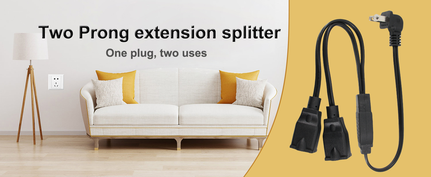2 prong 1 to 2 extension cord power splitter white
