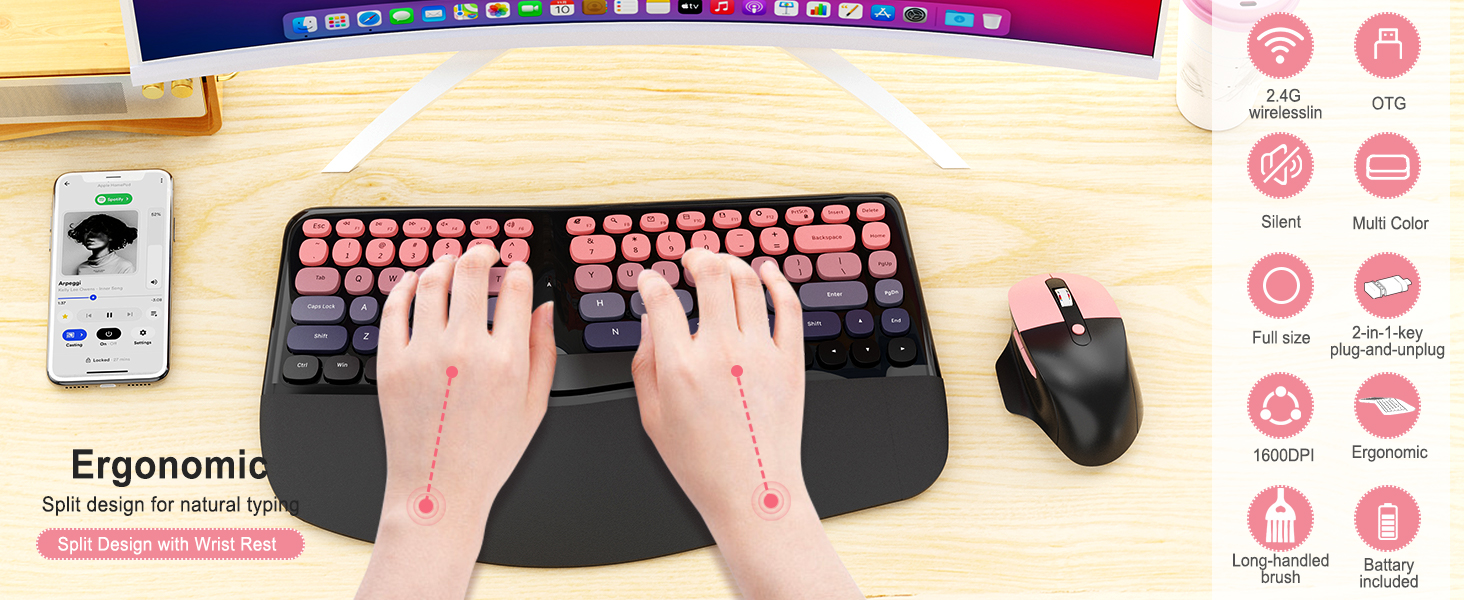 Ergonomic Wireless Keyboard and Mouse