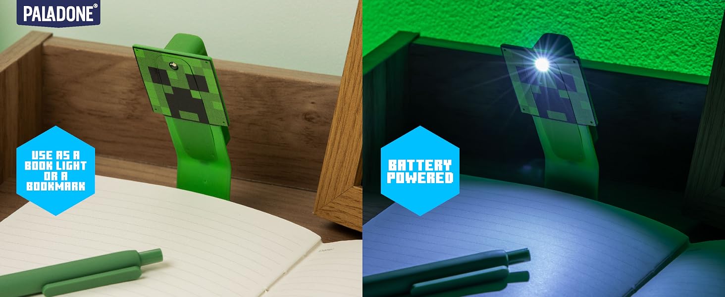 Paladone Minecraft Creeper ClipOn LED Reading Light & Bookmark, Officially Licensed Gifts for Gamers