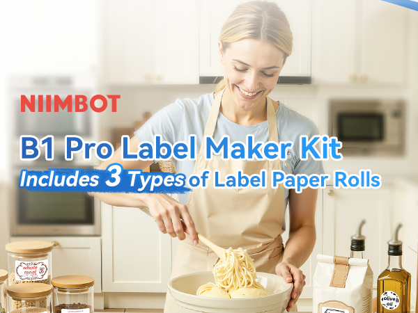 B1 Pro label maker kit includes 3 types of label paper rolls