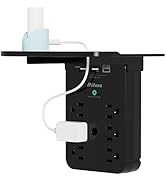 Wall Outlet Extender - Surge Protector 6 AC Outlets Multi Plug Outlet with Shelf, 2 USB and USB C...