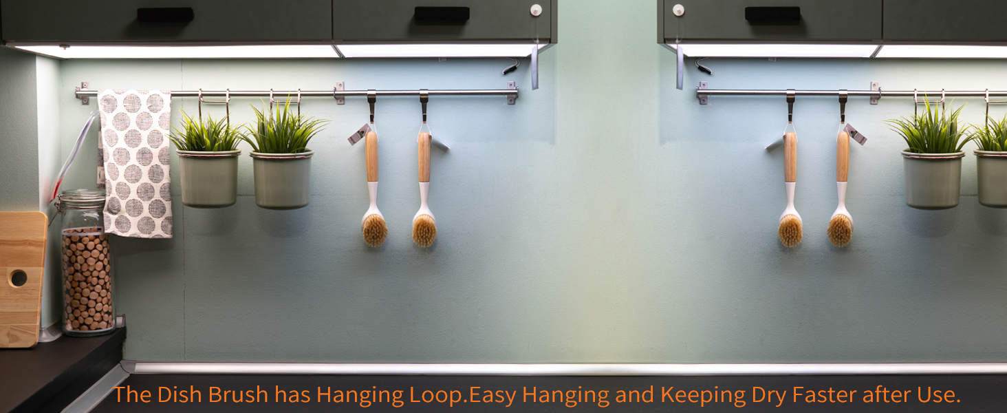 The Dish Brush Has Hook Design with Heart,Easy Hanging and Keeping Dry Faster after Use.