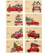 HOIIOH 80 Vintage Christmas Gift Tags Stickers – 8 Red Truck Designs Kraft to from Name Labels fo...