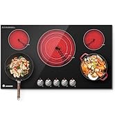 AAOBOSI 36 Inch Electric Cooktop 5 Burners, Upgraded 9000W Knob Control Built-in Ceramic Cooktop,...