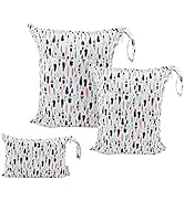 ALVABABY 3pcs Baby Cloth Diaper Wet Dry Bags Waterproof Reusable with Two Pockets Travel Beach Po...