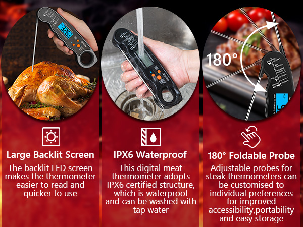 Meat Thermometer Digital,IP6X Waterproof Cooking Thermometer with Backlight