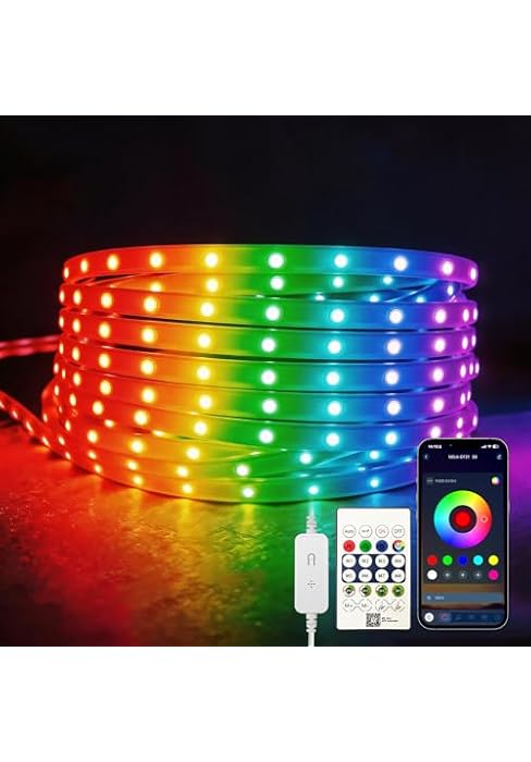 EZMYMA RGB+IC LED Strip Lights 5M,5V USB Self-Adhesive Light Strip,Flexible LED Lights for Bedroo...