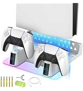 MEQI PS5 Wall Mount Kit Accessories with Charging Station, Metal Wall Hanging Stand with Multi-Mo...