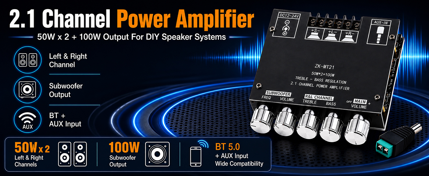 Bluetooth Power Amplifier Board 2.1 Channel