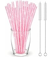 50 Pack 9 Inch Pink Glitter Reusable Replacement Straws Compatible with 16oz 20oz 24oz Tumblers &...