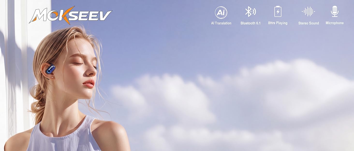 AI Translation Earbuds, Bluetooth 6.1 Open Ear Headphones