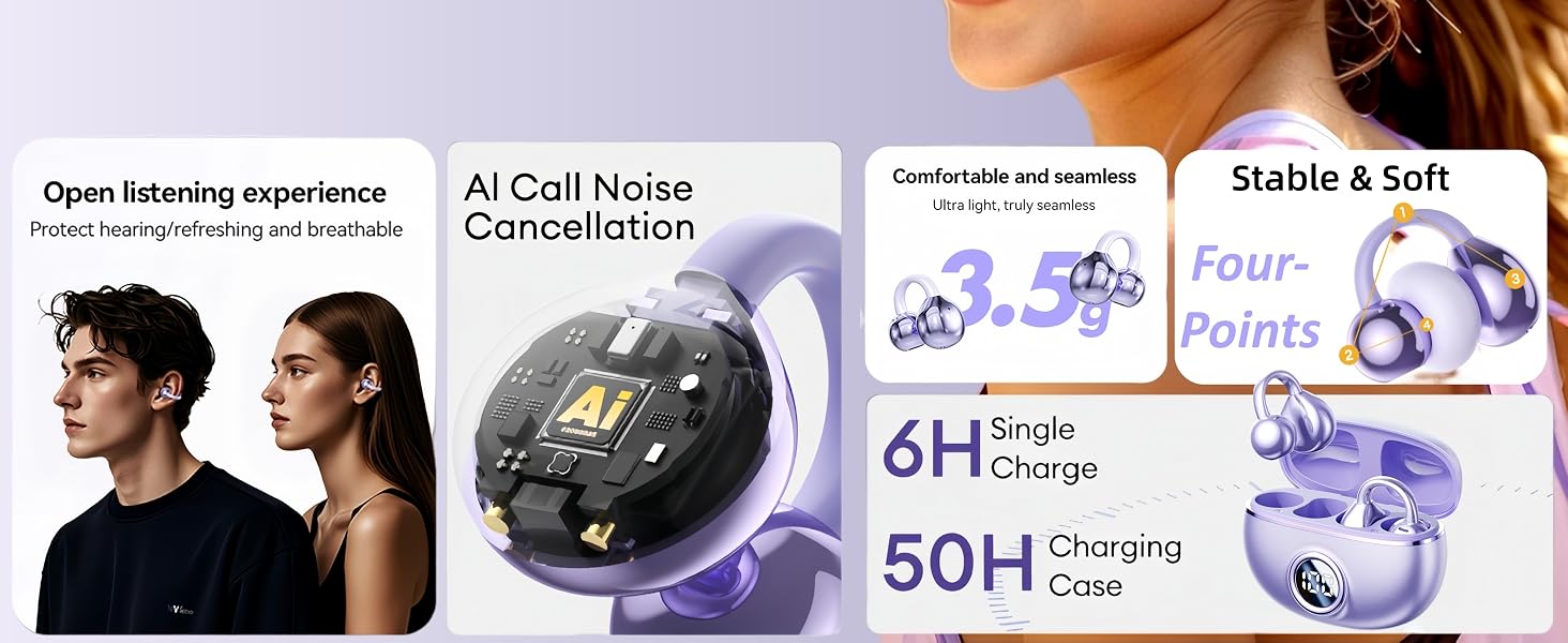 Wireless Bluetooth 5.4, Lightweight Open Ear Headphones