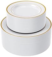 FOCUSLINE 120pcs Gold Plastic Plates, Disposable Plastic Party Plates with Gold Rim, Including 60...