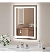 USHOWER LED Bathroom Mirror 24x32 Inch Tempered Glass - Frameless LED Backlit Lighted Mirror for ...