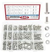 640PCS M4 M5 M6 Heavy Duty Bolts and Nuts Assortment Kit, Metric 304 Stainless Steel Screw Set In...