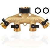 4 Way Garden Hose Splitter, 3/4" Water Hose Splitter, 100% Solid Brass Heavy Duty Hose Splitter w...