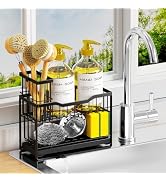 DYFVPOU 2-Tier Rustproof Kitchen Sink Caddy with Self-Draining Tray, Dish Brush & Sponge Holder, ...