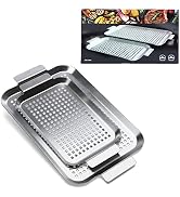 COOK TIME Grill Pan Set of 2, BBQ Grill Topper for Outdoor Grill, Stainless Steel Grilling Basket...