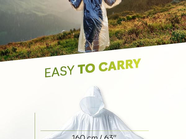 Disposable Rain Ponchos for Adults - Clear Ponchos with Sleeves, Hood, Compact, Clear, for Emergency