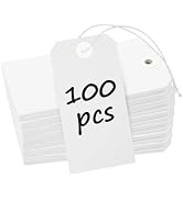 Uniclife 100 Pcs White Blank Shipping Tags with Elastic String Attached Cardstock Paper Tags Hang...