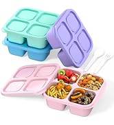 RGNEIN Bento Lunch Box for Kids (4 Pack) - 4-Compartment Salad Container for Lunch, Reusable BPA-...