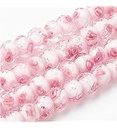 PH PandaHall 45pcs 11~12mm Floral Lampwork Glass Beads Silver Foil Glass Flower Beads Glass Handm...