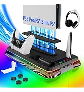 PS5 Stand for PlayStation 5 Console, PS5 Cooling Station & Charging Station with RGB, PS5/Slim/Pr...