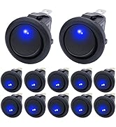 mxuteuk 12pcs 12V Round Rocker Switch Lighted SPST Switch, Blue LED Light up Toggle On-Off Switch...